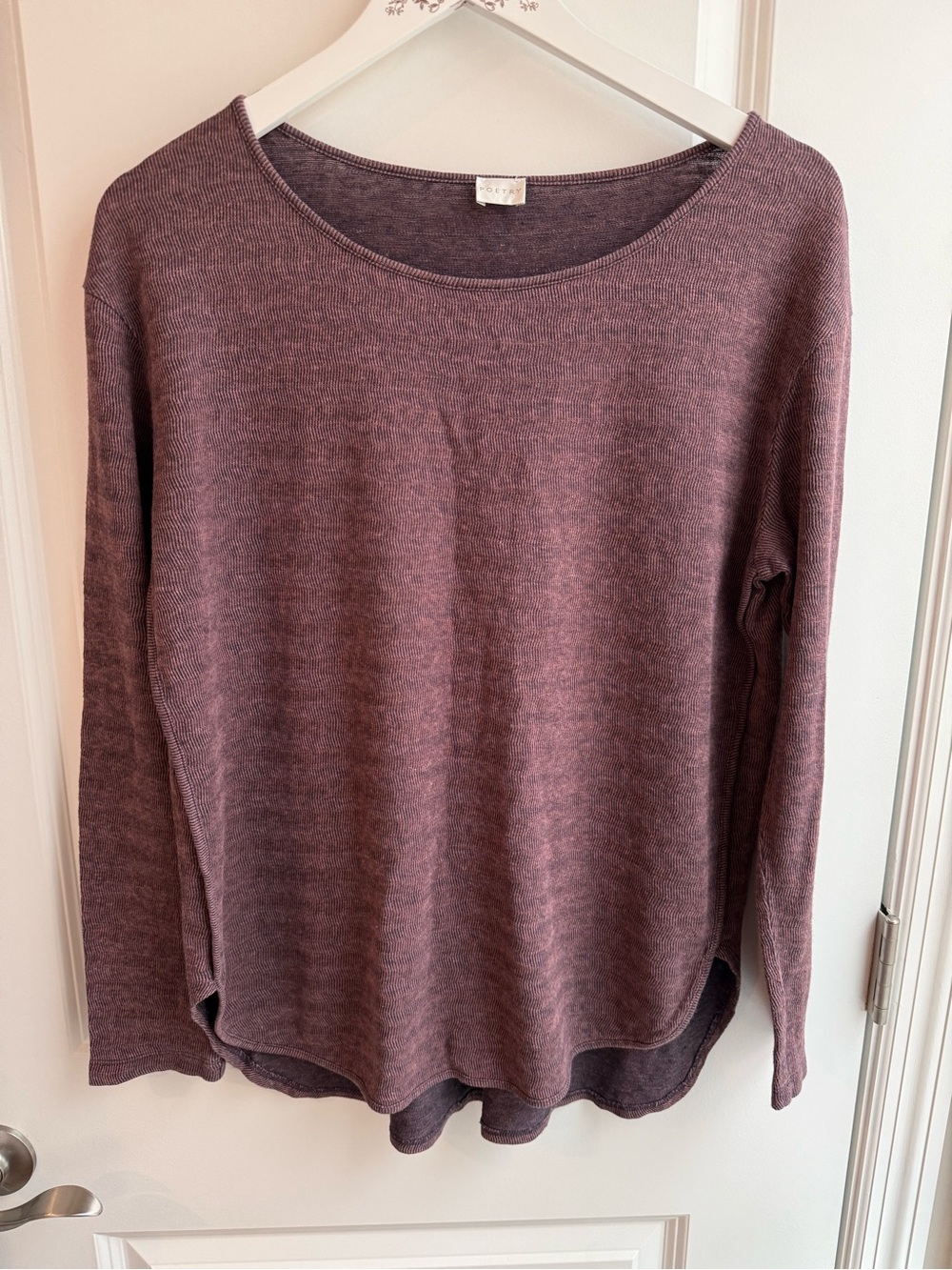 Poetry Hemp Blend Long Sleeve Top Pink Brown size 10 Lagenlook Casual Comfy
